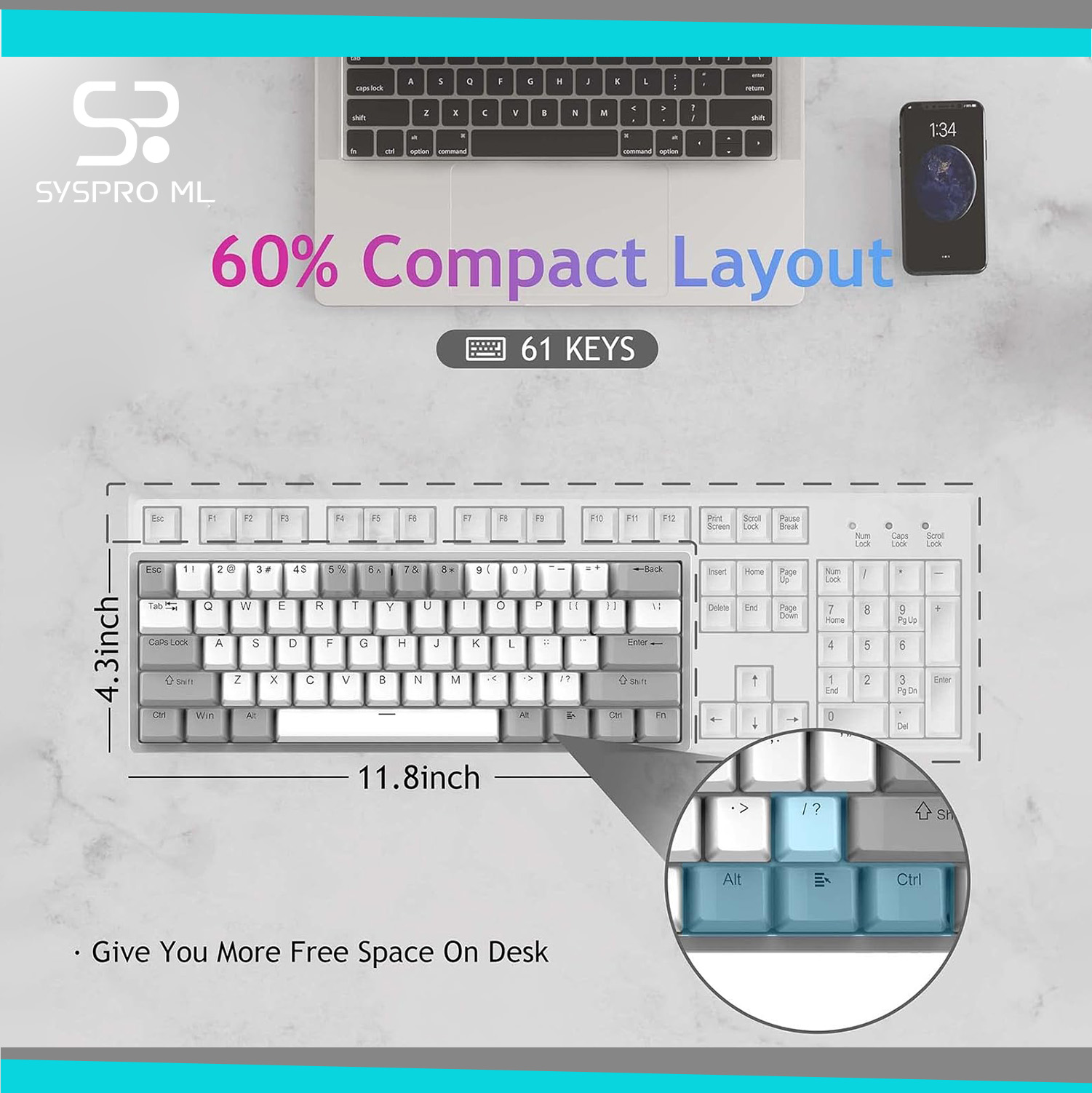 Teclado Mecánico Gamer 60 % AULA con iluminación RGB - Imagen 3
