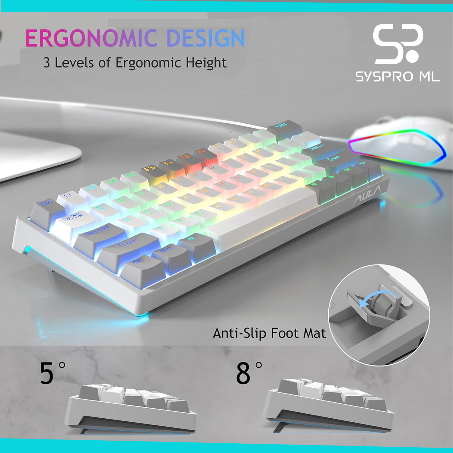 Teclado Mecánico Gamer 60 % AULA con iluminación RGB - Imagen 4