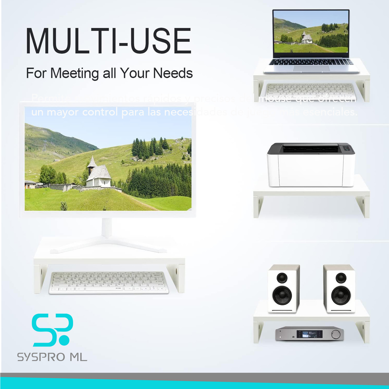 Soporte de Monitor TEAMIX de Madera – Blanco. - Imagen 3