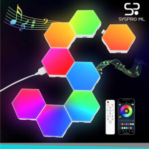 Paneles LED Hexagonales RGB (8 piezas) – Sincronización Musical, App y Control Remoto.