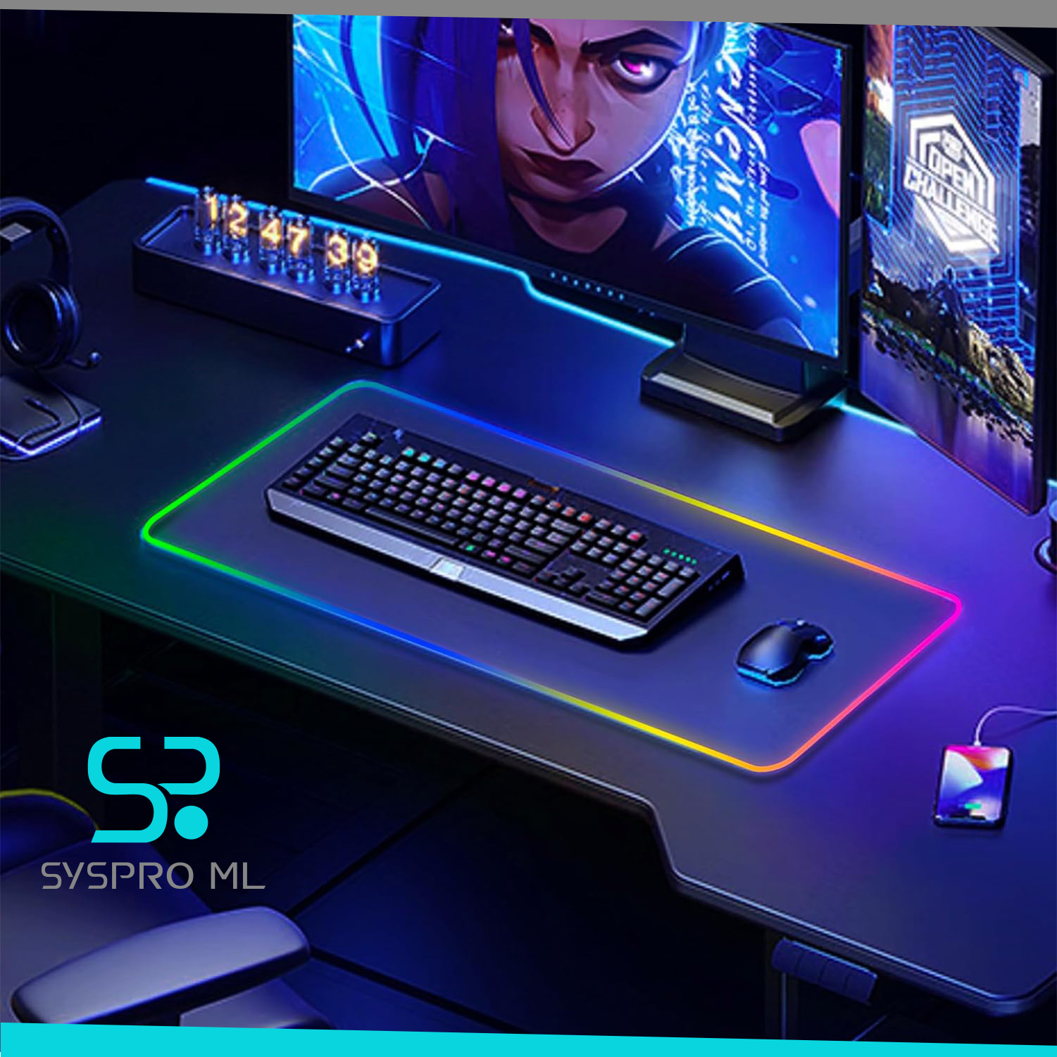 Alfombrilla RGB Grande para Gaming con Control Táctil y Base Antideslizante. - Imagen 3