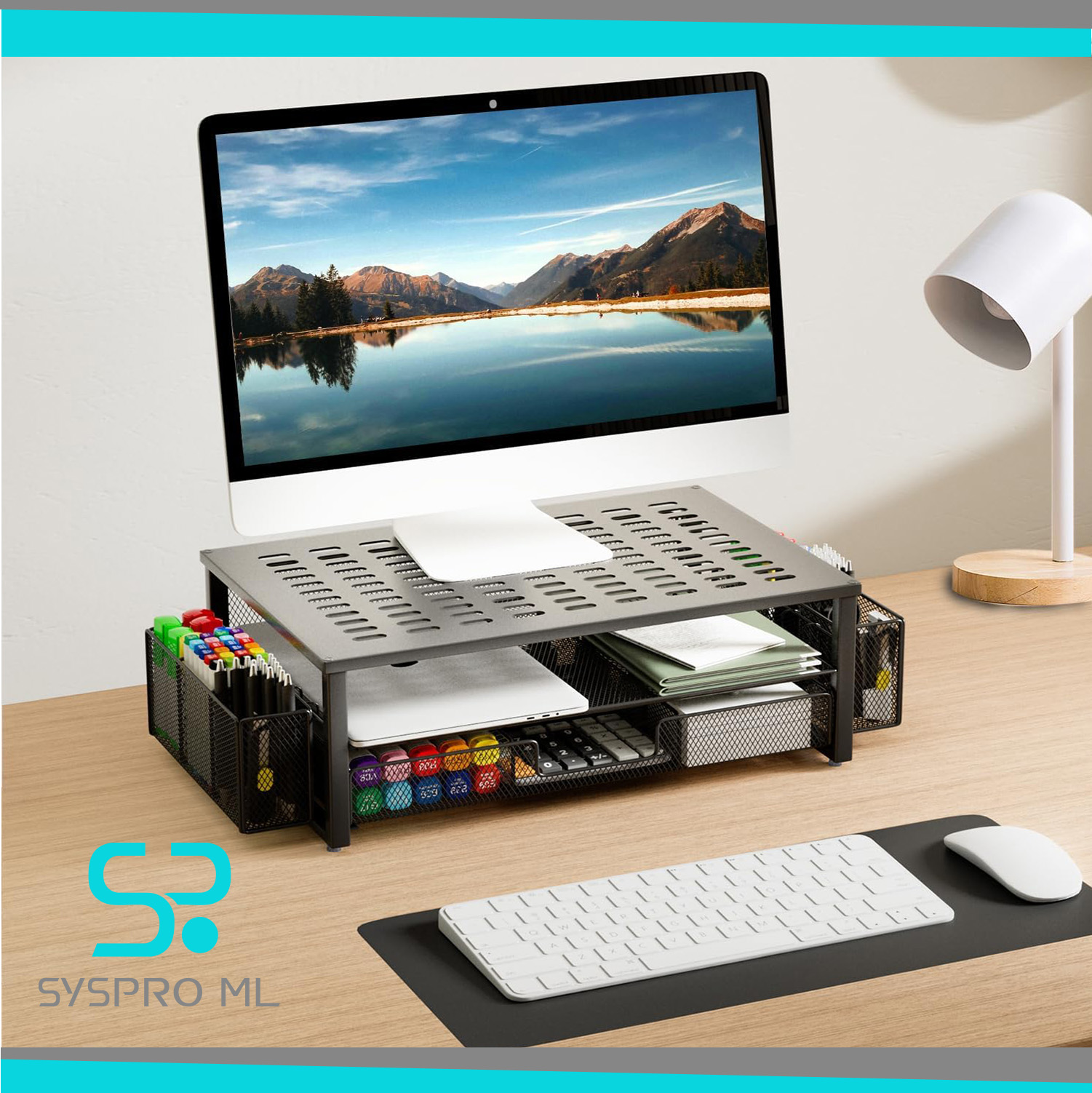Organizador de Escritorio gianotter con Cajón y Porta Bolígrafos – Negro. - Imagen 4