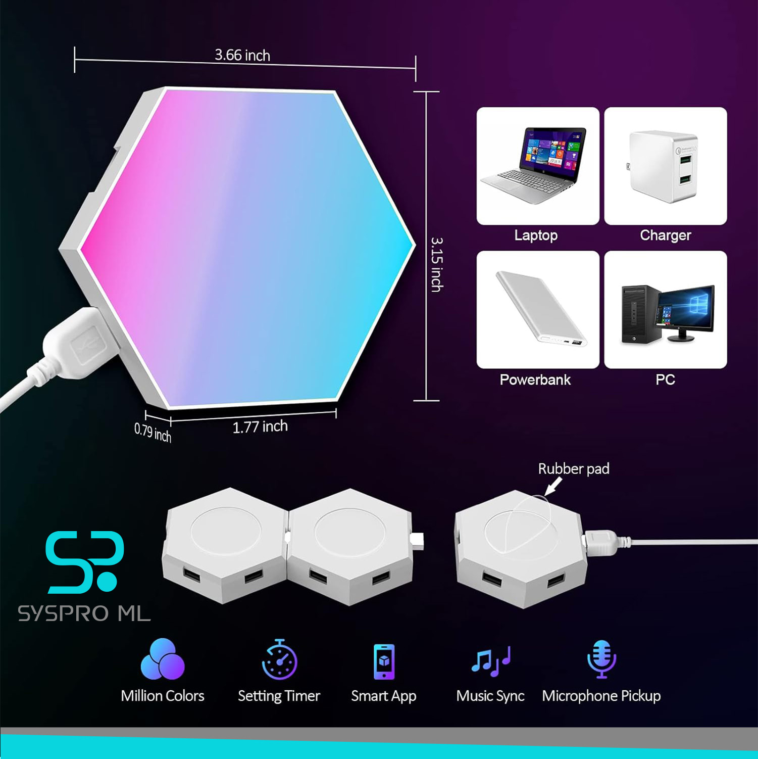 Paneles LED Hexagonales RGB (8 piezas) – Sincronización Musical, App y Control Remoto. - Imagen 3