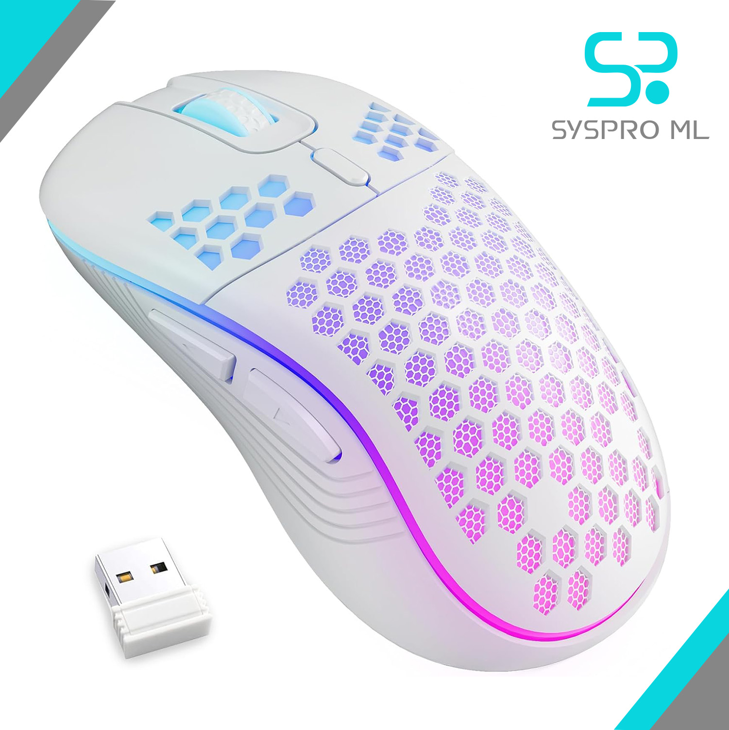 Mouse Gamer Inalámbrico MELOGAGA RGB Blanco – Diseño Panal.
