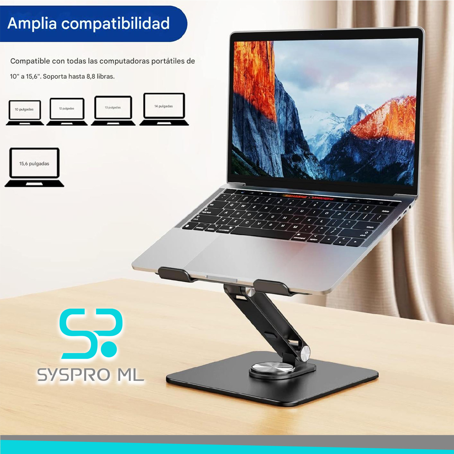 Soporte ergonómico para laptop de aluminio con base giratoria - Imagen 3