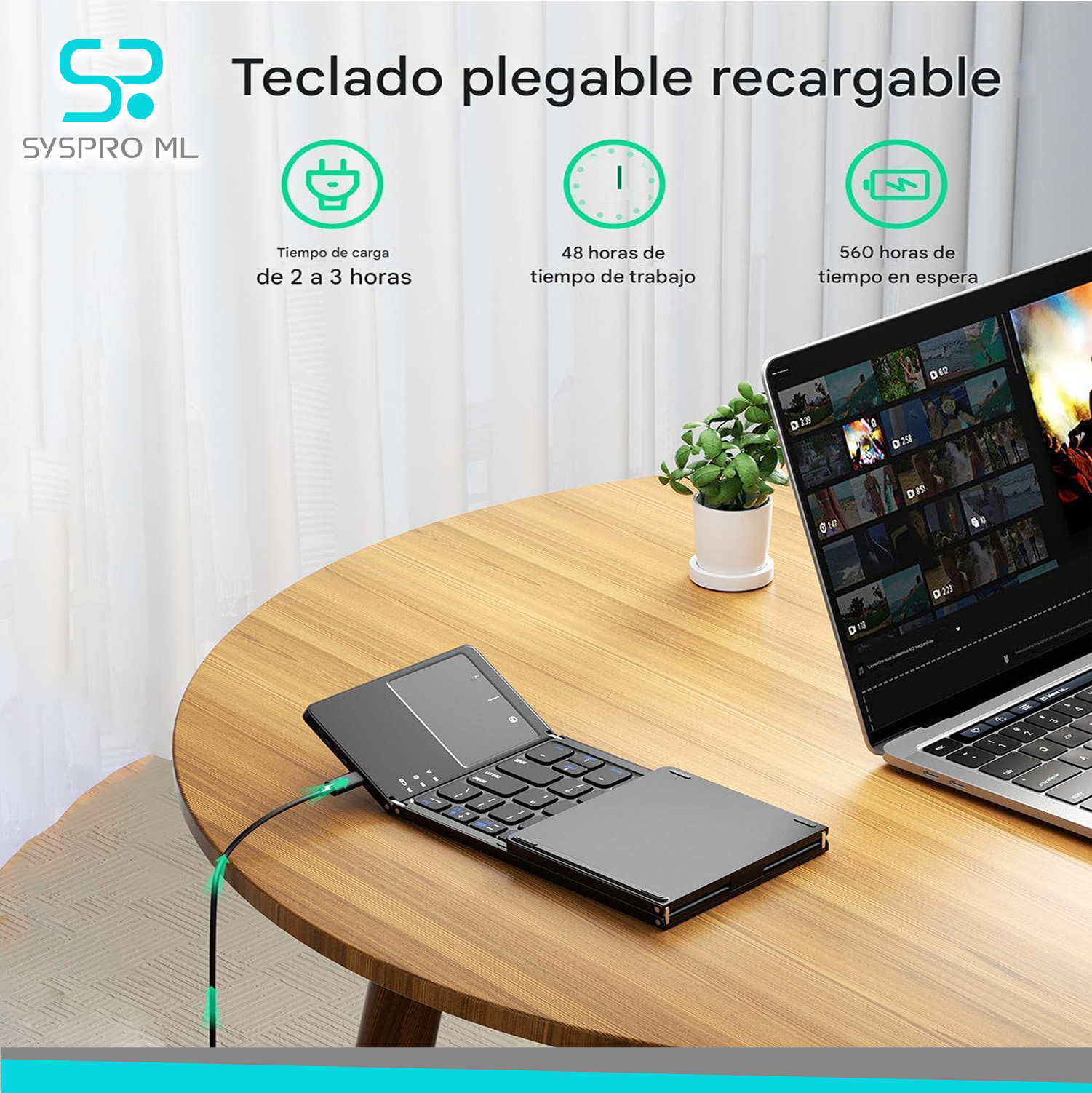 Teclado Bluetooth plegable multi-dispositivo con batería recargable - Imagen 4