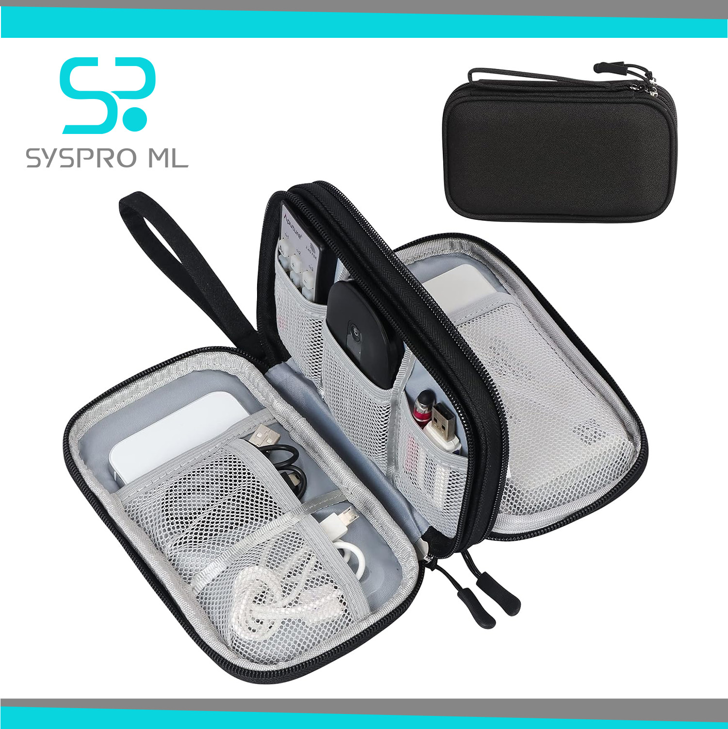 Organizador Cartuchera electrónico portátil de doble capa para cables y gadgets