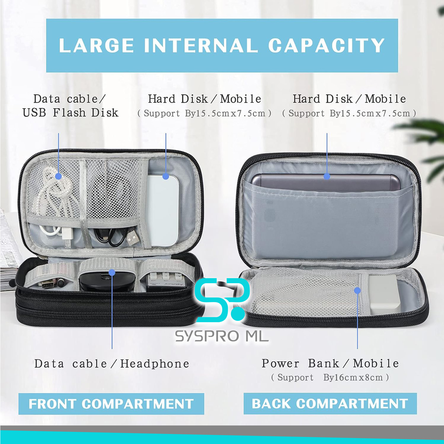 Organizador Cartuchera electrónico portátil de doble capa para cables y gadgets - Imagen 4